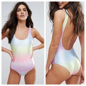 Pull & Bear Ombre Rainbow Scoop Neck Swimsuit